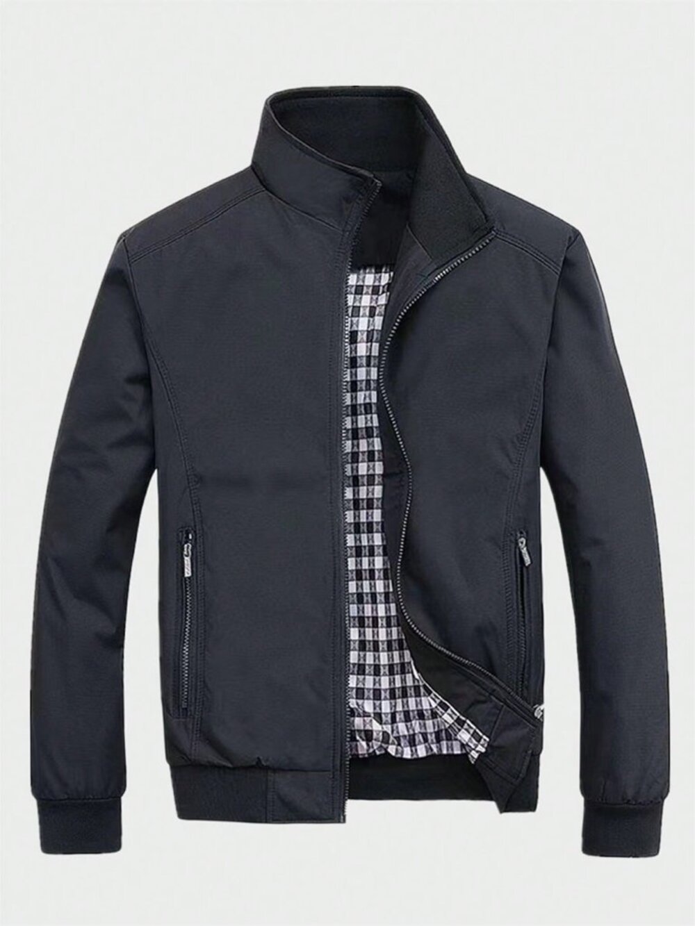 Black Casual Men's Long Sleeve Loose Fit Zipper Pocket Jacket
